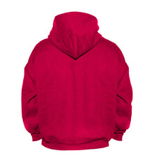 Wall Mural - Blank hoodie sweatshirt color red on invisible mannequin template back view on white background
