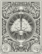Illustration Antique Brain With Engraving Style