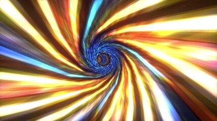 Wall Mural - loop of abstract hypnotic multicolored flickering glow light hyperspace vortex warp tunnel through t
