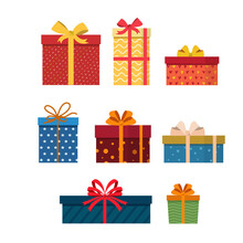 Gift Boxes Set With Ribbons And Bows Vector
