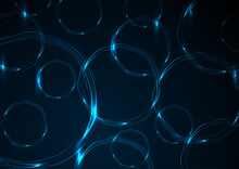 Blue Neon Glowing Smooth Circles Abstract Background. Vector Geometric Design
