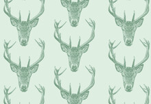 Seamless Pattern With Vintage Deer. Surface Design For Fabric, Wallpaper, Objects, Covers, Wrapping Paper, Mosaic.