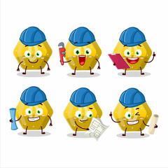 Sticker - architect yellow gummy candy D cute mascot character with pliers