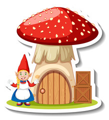 Canvas Print - A sticker template with garden gnome and mushroom house