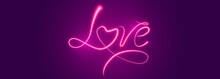 Pink Love Glowing Text Banner Background