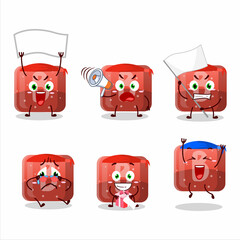 Poster - Mascot design style of red gummy candy B character as an attractive supporter