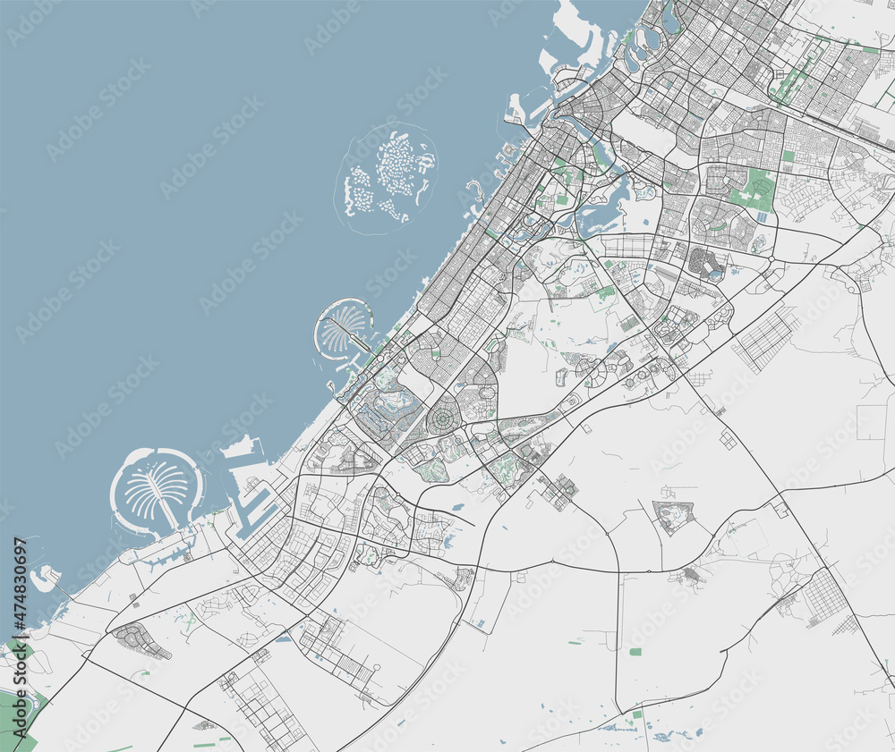 Dubai vector map. Detailed map of Dubai city administrative area