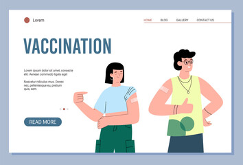 Wall Mural - Vaccination treatment website banner layout cartoon flat vector illustration.