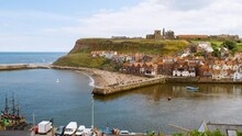 Wide View Of Whitby, A Seaside Town, Port And Civil Parish In The Scarborough Borough Of North Yorkshire, England, UK