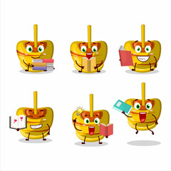 Sticker - A picture of yellow sugar candy cartoon character concept reading an amusing book