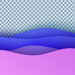 Abstract background in paper cut style. 3d pink purple and blue gradient colors waves with smooth shadow. Vector card with transparent backdrop. Squared composition liquid papercut shapes.