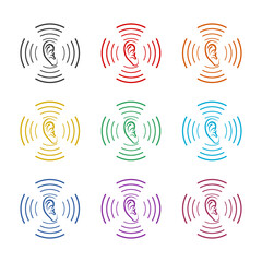 Canvas Print - Ear listen sound signal icon isolated on white background, color set