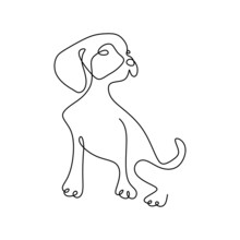 Continuous One Single Line Of Little Dog Isolated On White Background.