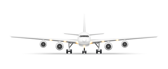 Sticker - Realistic Detailed 3d White Airplane Front View Symbol of Travel Isolated on a Background. Vector illustration of Airliner