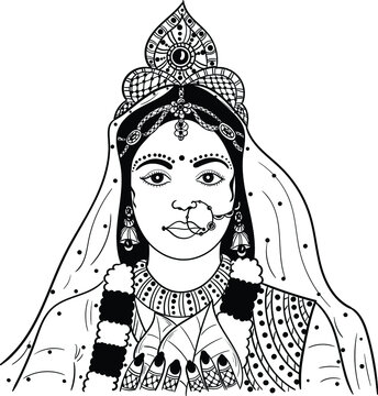 Wall Mural: asian - beautiful - Indian bride black and white line ...