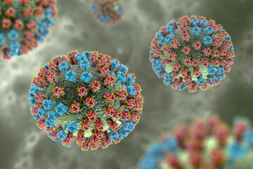 Wall Mural - Flu virus, close-up view, 3D illustration