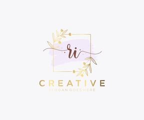 Initial RI feminine logo. Usable for Nature, Salon, Spa, Cosmetic and Beauty Logos. Flat Vector Logo Design Template Element.