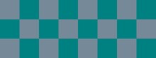 Checkerboard Banner. Teal And Light Slate Grey Colors Of Checkerboard. Big Squares, Big Cells. Chessboard, Checkerboard Texture. Squares Pattern. Background.