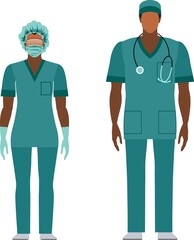 Wall Mural - Female and male nurse vector illustration. African American medical workers.