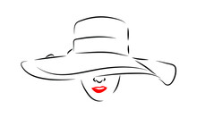Modern Beautiful Woman Wearing A Big Hat Silhouette Vector