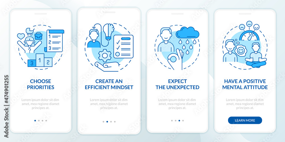 Balanced life tips blue onboarding mobile app screen. Healthcare ...