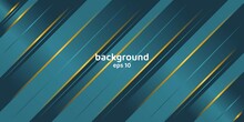 Geometric Background With Blue Gradient Shapes, Modern Blue Background With Golden Lines, Modern Background Design Suitable For Templates, Presentations, Banners