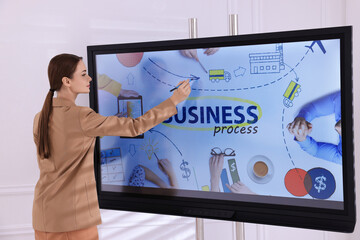 Sticker - Business trainer using interactive board in meeting room