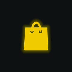 Canvas Print - Black Shopping Bag Tool yellow glowing neon icon