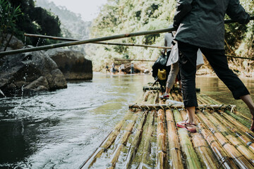  Bamboo rafts for river rafting Nature tourism in Thailand