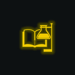 Wall Mural - Book And Test Tube With Supporter yellow glowing neon icon