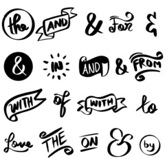 Wall Mural - hand lettered ampersands and catchwords. vintage doodle ampersands, ribbon, catchwords, calligraphy. Hand drawn design elements set. vector illustration