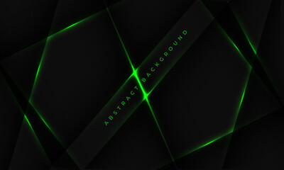 Aufkleber - Black background with abstract green light lines and shadows. Design modern futuristic technology background. Vector illustration
