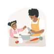 Cooking with mom isolated cartoon vector illustration. Child cooking with mom, kitchen help, parental child care, household activity, homebased daycare, make food cartoon vector.