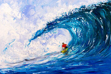 Oil Painting - Surfing Bigwave