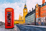 Fototapeta Big Ben - Oil Painting - City View of London