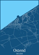 Blue Map Of Ostend Belgium.