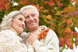© aletia2011 - portrait of beautiful senior couple with leaves  in the park