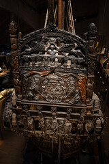 The magnificent wooden Vasa warship salvaged from the sea and displayed at Vasa Museum. Swedish warship that was built from 1626 to 1628.