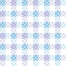 Pastel Blue And Purple Seamless Plaid Tablecloth Gingham Or Fabric Pattern On The White Background. Vector Illustration.