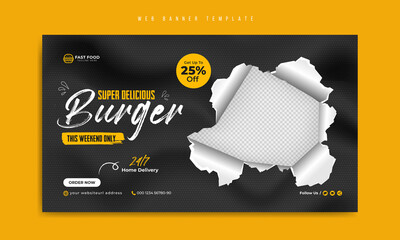 Wall Mural - fast food restaurant menu social media marketing web banner template design with abstract background