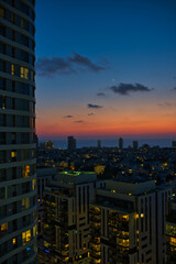 Fototapete - Beautiful Cityscape with Sun Reflections on Buildings of Tel Aviv, Israel under amazing Skies.