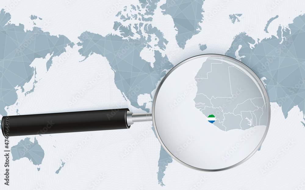 Enlarged map of Sierra Leone on America centered World Map. Magnified ...