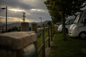 landscape view from camp site with campervans