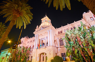 Sticker - Malaga Town Hall in the evening, Spain