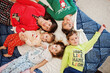 © AS Photo Family - Happy big family is having fun together in bedroom. Large family morning concept. Mother with four kids wear pajamas in bed at home.