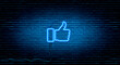 © organik - Neon Like (thumb) Button for Social Media on Brick Wall - Neon Facebook like icon illustration