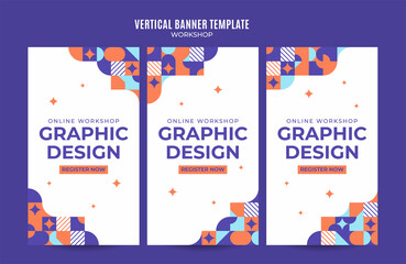 Vertical web banner workshop template retro gradients colorful abstract blurry