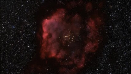 Wall Mural - Spaceship travelling at the speed of light through a red nebula in space. 3d animation