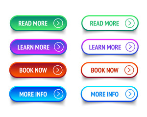 Wall Mural - web buttons set. read learn more book now and more info. vector eps 10