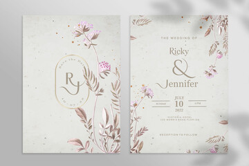 Wall Mural - Double Sided Floral Wedding Invitation Template with Vintage Flower